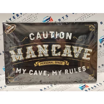   Caution - Man cave - My cave my rules - fémplakát  fém tábla (30x20 cm)