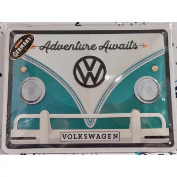   Volkswagen VW T1 Transporter - Adventure Awaits - fémplakát  fém  tábla  (20x15cm)