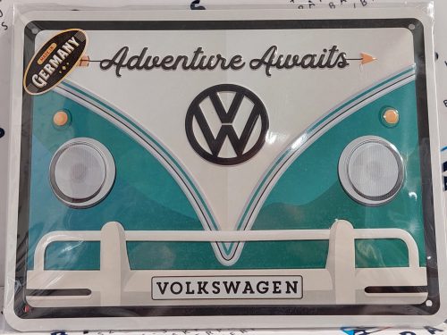 Volkswagen VW T1 Transporter - Adventure Awaits - fémplakát  fém  tábla  (20x15cm)