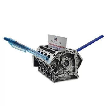   V8 motor motorblokk asztali tolltartó / névjegytartó dísz
