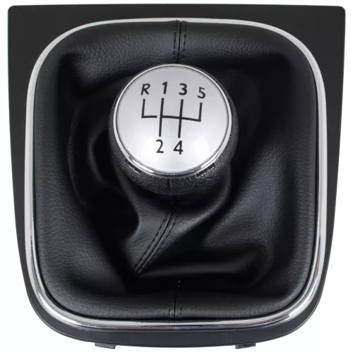 VW Golf V 03-08 sebességváltó gombja SILVER + FEKETE porvédő gumival, króm kerettel, 5 SEBESSÉGES