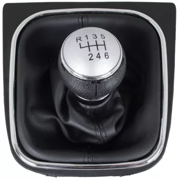   VW Golf V 03-08 sebességváltó gombfej SILVER + FEKETE porvédő gumiharmonikával, króm kerettel, 6 SEBESSÉGES