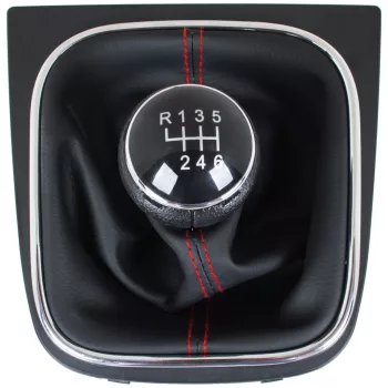   VW Golf V 03-08 sebességváltó gomb + FEKETE gumiharmonika PIROS szállal és KRÓM kerettel 6 SEBESSÉG