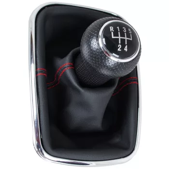   VW Golf IV 97-03 sebességváltó gombfej + porvédő gumiharmonika PIROS szállal és KRÓM kerettel 5 SEBESSÉG FURAT 12MM