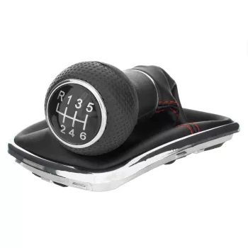   VW Golf IV 97-03 sebességváltó gomb + porvédő gumiharmonika PIROS szállal és KRÓM kerettel 6 SEBESSÉG 12MM FURAT