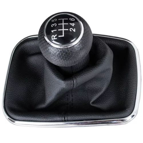 VW Golf IV 97-03 sebességváltó gombfej FEKETE + porvédő gumiharmonika krómkerettel 6 SEBESSÉG 12MM FURAT