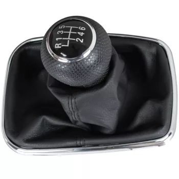   VW Golf IV 97-03 sebességváltó gombfej FEKETE + gumiharmonika kerettel CHRÓM 6 SEBESSÉG FURAT 23MM