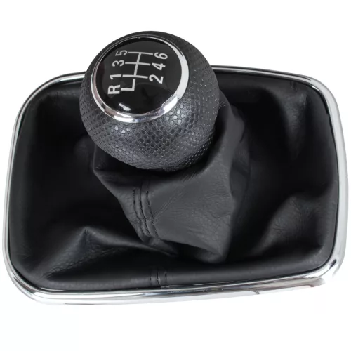 VW Golf IV 97-03 sebességváltó gombfej FEKETE + gumiharmonika kerettel CHRÓM 6 SEBESSÉG FURAT 23MM
