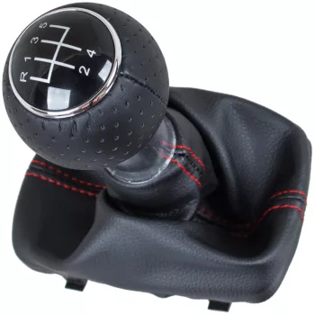   Audi A3 I 8L 96-03 sebességváltó gombja FEKETE + FEKETE PORVÉDŐ HARMONIKA PIROS VARRÁSSAL 5 SEBESSÉGES