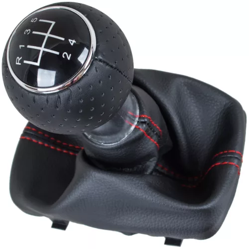 Audi A3 I 8L 96-03 sebességváltó gombja FEKETE + FEKETE PORVÉDŐ HARMONIKA PIROS VARRÁSSAL 5 SEBESSÉGES