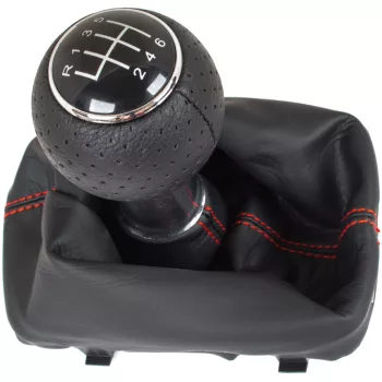   Audi A3 I 8L 96-03 sebességváltó gombfej FEKETE + FEKETE váltógumiharmonika PIROS VARRÁSSAL 6 SEBESSÉG
