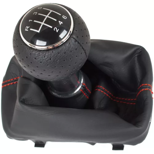 Audi A3 I 8L 96-03 sebességváltó gombfej FEKETE + FEKETE váltógumiharmonika PIROS VARRÁSSAL 6 SEBESSÉG