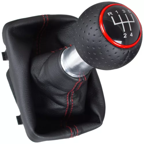 Audi A3 I 8L 96-03 sebességváltó gombja FEKETE + FEKETE HARMONIKA PIROS CÉRNÁVAL PIROS GYŰRŰ 5 SEBESSÉG HÁTRAMENET FENT