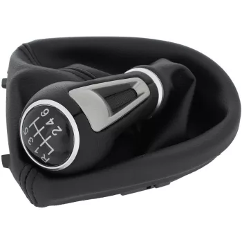   Seat Leon II 05-13 sebességváltó gombfej FEKETE MŰBŐR + porvédő gumiharmonika kerettel, 6 SEBESSÉGES