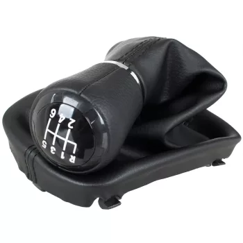   Audi A3 8L 96-03 sebességváltó gombfej FEKETE EKOBŐR 6 SEBESSÉGES + fekete gumiharmonika kerettel, 23 MM LYUK