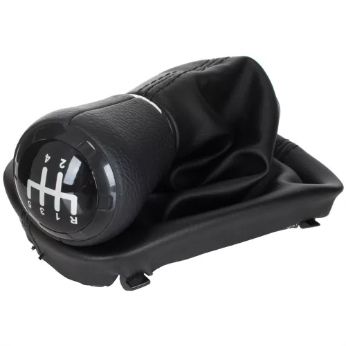 Audi A3 8L 96-03 sebességváltó gombfej FEKETE MŰBŐR 5 SEBESSÉG + fekete gumiharmonika kerettel, 23 MM FURAT