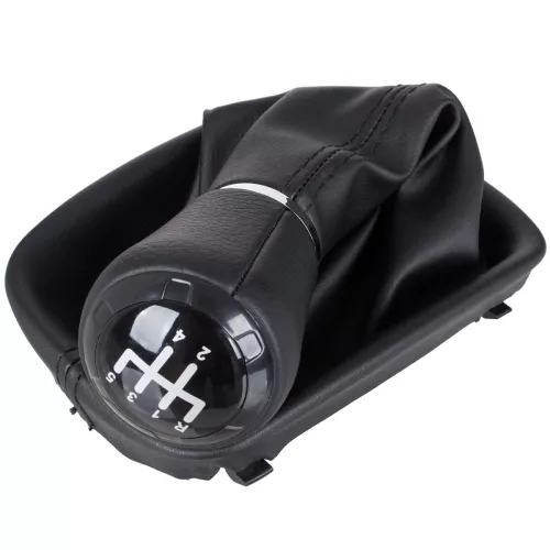 Audi A3 8L 96-03 sebességváltó gombfej FEKETE MŰBŐR 5 SEBESSÉG + fekete gumiharmonika kerettel LYUK 12 MM