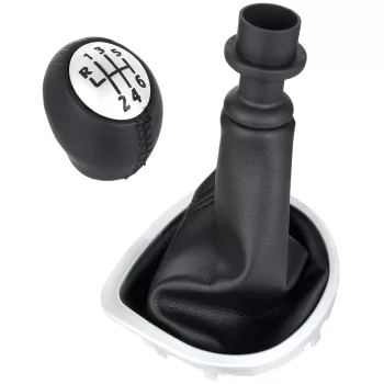   Renault Clio III 05-12 sebességváltó gombfej FEKETE EKOBŐR + SILVER + FEKETE porvédő gumival, SILVER kerettel, 6 SEBESSÉGES