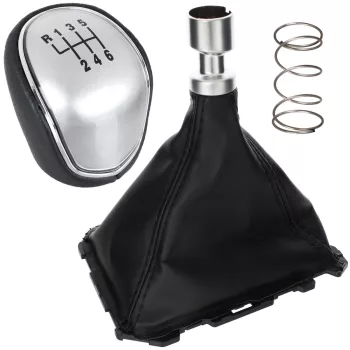   Ford Focus Mk3 11-14 sebességváltó gomb FEKETE EKOBŐR + SILVER + gumiharmonika kerettel, 6 SEBESSÉGES