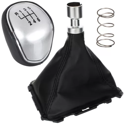 Ford Focus Mk3 11-14 sebességváltó gomb FEKETE EKOBŐR + SILVER + gumiharmonika kerettel, 6 SEBESSÉGES