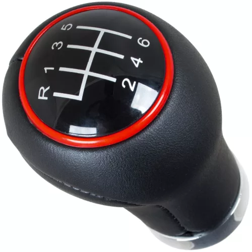 Audi Seat Skoda VW sebességváltó gombfej FEKETE + PIROS GYŰRŰ + KRÓM 6 SEBESSÉGES