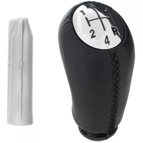 Renault Clio II III IV sebességváltó gombfej 5 SEBESSÉGES FEKETE BŐR + KRÓM + adapter / átalakító sebességváltó karhoz, gombfejhez 2 db komplett