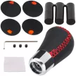 UNIVERZÁLIS sebességváltó gombfej FEKETE BŐR + KRÓM + PIROS SZÁLLAL + 5 és 6 FOKOZATOS EMBLÉMA KÉSZLET