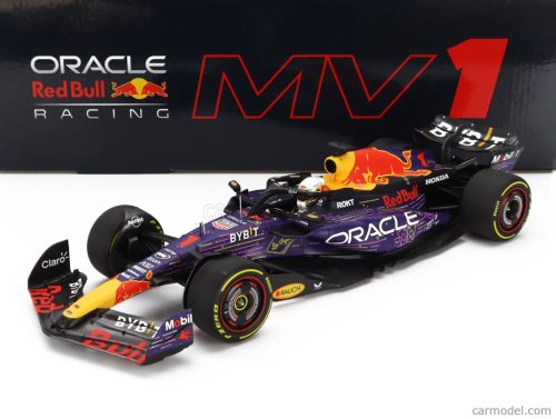 RED BULL  F1  RB19 TEAM ORACLE RED BULL RACING N 1 WORLD CHAMPION WINNER LAS VEGAS USA GP 2023 MAX VERSTAPPEN  PURPLE YELLOW RED