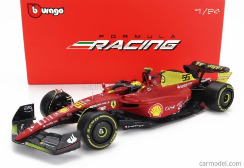 FERRARI  F1-75 SCUDERIA FERRARI N 55 4th MONZA GP ITALY 2022 CARLOS SAINZ - WITH PILOT AND SHOWCASE - EXCLUSIVE CARMODEL  RED YELLOW