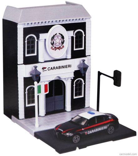 ACCESSORIES  DIORAMA - SET BUILD YOUR CITY POLICE STATION - CASERMA CARABINIERI - WITH ALFA ROMEO GIULIA 2015  BLUE WHITE