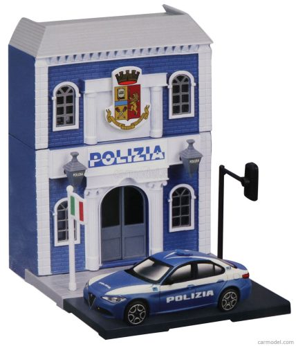 ACCESSORIES  DIORAMA - SET BUILD YOUR CITY POLICE STATION - CASERMA POLIZIA - WITH ALFA ROMEO GIULIA 2015  LIGHT BLUE WHITE