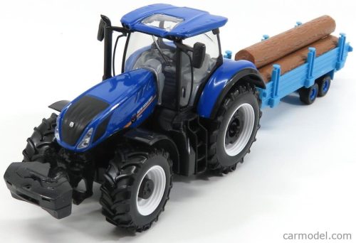 NEW HOLLAND  T7HD TRACTOR WITH TRAILER TRUNK TRANSPORT - TRASPORTO TRONCHI  BLUE