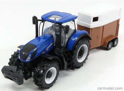 NEW HOLLAND  T7000 TRACTOR WITH HORSE TRAILER - TRASPORTO CAVALLI  BLUE BROWN WHITE