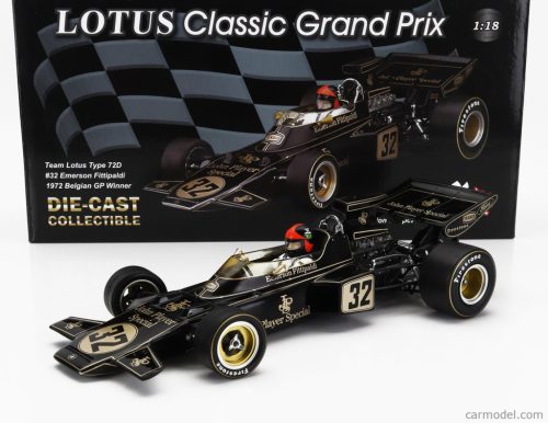 LOTUS  F1 72D TEAM LOTUS JPS JOHN PLAYER SPECIAL N 32 WORLD CHAMPION WINNER BELGIUM GP 1972 EMERSON FITTIPALDI  BLACK GOLD