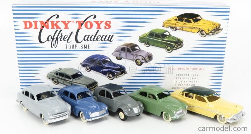 BUICK  COFFRET CADEAU TOURISME SET 5X ROADMASTER 1955 - PEUGEOT 203 1940 - FORD VEDETTE 1954 - CITROEN 2CV 1955 - SIMCA 9 ARONDE 1953  VARIOUS