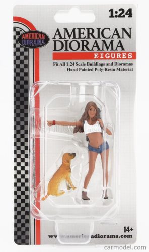 FIGURES  GIRL HITCH HIKER WITH DOG  PINK WHITE BLUE