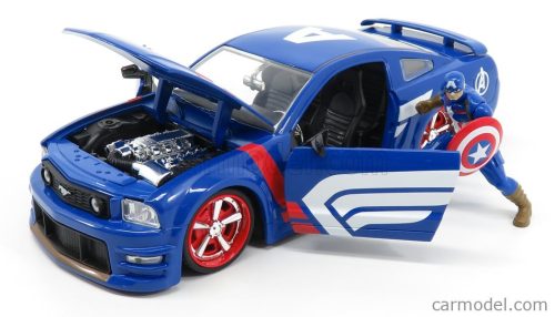 FORD USA  MUSTANG GT COUPE 2006 WITH CAPTAIN AMERICA FIGURE  BLUE RED WHITE