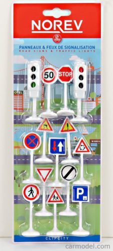 ACCESSORIES  SEGNALI STRADALI + SEMAFORO ROSSO E VERDE - TRAFFIC SIGNS CM. 5.5 - GREEN AND RED TRAFFIC-LIGHTS CM. 6.8  WHITE