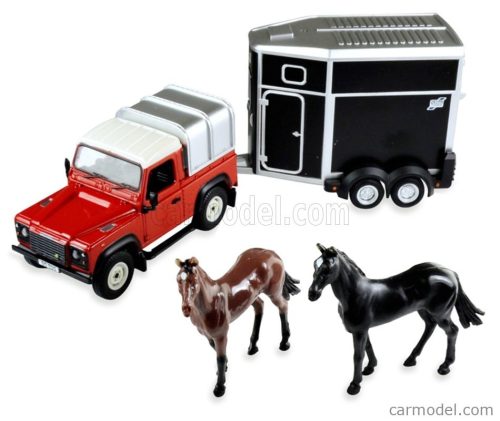 LAND ROVER  LAND DEFENDER 90 PICK-UP CLOSED 1984 WITH HORSE TRAILER - TRASPORTO CAVALLI  RED SILVER BLACK