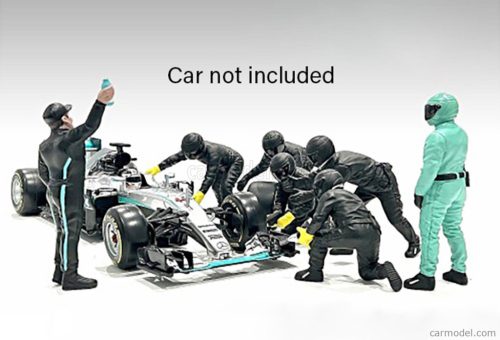 FIGURES  F1  SET 2 2022 - DIORAMA PIT-STOP SET 7 X MECCANICI - MECHANICS - WITH DECALS  BLACK GREEN