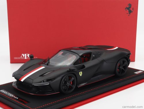 FERRARI  DAYTONA SP3 PRINCIPATO DI MONACO LIVERY N 16 PERSONAL CAR CHARLES LECLERC 2022 - CON VETRINA - WITH SHOWCASE  MATT BLACK RED WHITE