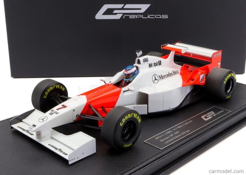 McLAREN  F1  MP4/11 3.0L V10 CENTRAL WING MARLBORO MERCEDES TEAM N 7 6th MONACO GP 1996 WITH PILOT FIGURE MIKA HAKKINEN - CON VETRINA - WITH SHOWCASE  RED WHITE