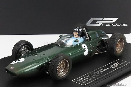 BRM  F1 P57 BRM TEAM N 3 WINNER SOUTH AFRICA WORLD CHAMPION (with pilot figure - dirty version) 1962 GRAHAM HILL - CON VETRINA - WITH SHOWCASE  GREEN MET