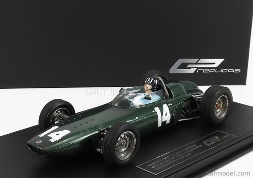 BRM  F1 P57 BRM TEAM N 14 WINNER ITALIAN GP MONZA WORLD CHAMPION (with pilot figure - dirty version) 1962  GRAHAM HILL - CON VETRINA - WITH SHOWCASE  GREEN MET