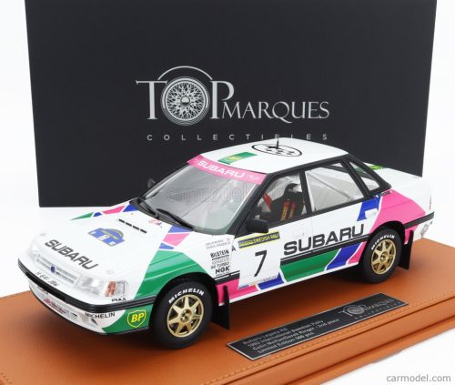 SUBARU  LEGACY RS N 7 2nd SWEDISH RALLY 1992 COLIN McRAE - DEREK RINGER - CON VETRINA - WITH SHOWCASE  WHITE GREEN PINK