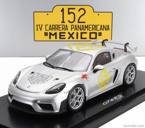 PORSCHE  718 (982) CAYMAN GT4 RS N 152 TRIBUTE RALLY PANAMERICANA LIVERY 2024 - CON VETRINA - WITH SHOWCASE  SILVER