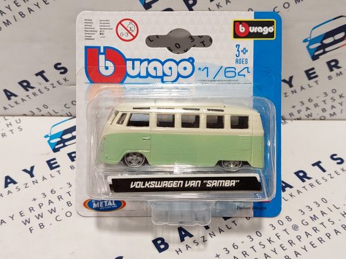 Volkswagen VW T1 transporter Samba Minibus - zöld -  Burago - 1:64